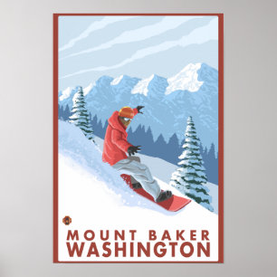Snowboarderplats - monteringsbagare, Washington Poster