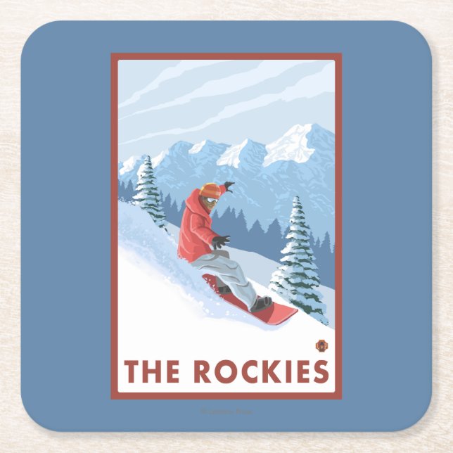 Snowboarderplats - Rockiesna Underlägg Papper Kvadrat (Framsidan)