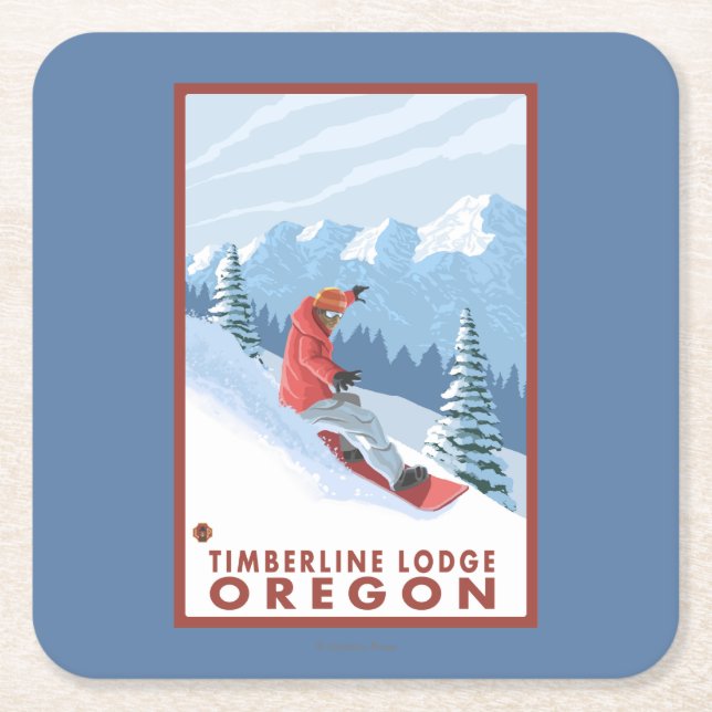 Snowboarderplats - Timberlineloge, Oregon Underlägg Papper Kvadrat (Framsidan)