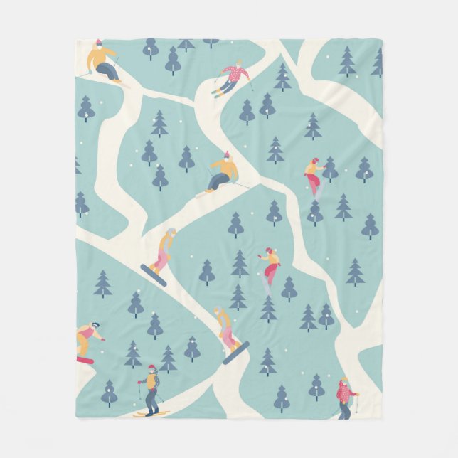 Snowboarders och skidåkare åker i skidorten. Pe Fleecefilt (Framsidan)