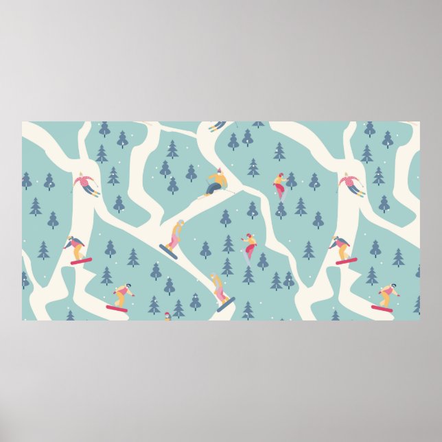 Snowboarders och skidåkare åker i skidorten. Pe Poster (Framsidan)