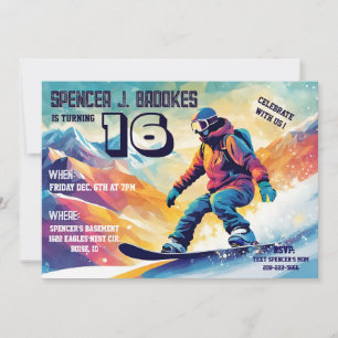 Snowboarding 16:e födelsedagsinbjudan inbjudningar