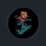 Snowboarding Animals- Beaver på en snöbräda Knapp<br><div class="desc">Snowboarding Animals- Beaver på en snöbordning</div>