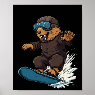 Snowboarding Animals- Beaver på en snöbräda Poster