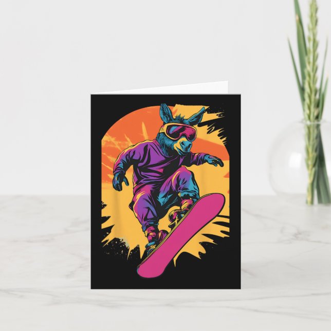 Snowboarding Animals- Donkey on a snöboard Snowbo Kort (Framsida)