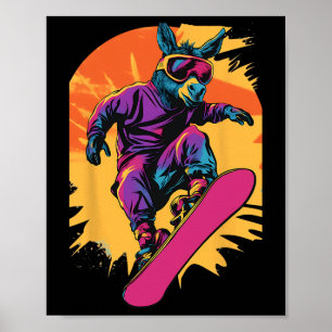 Snowboarding Animals- Donkey on a snöboard Snowbo Poster