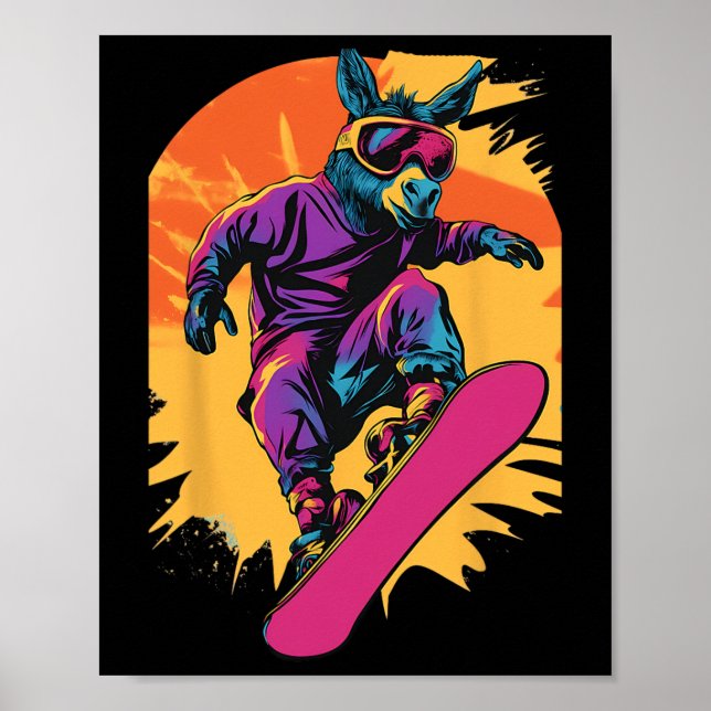 Snowboarding Animals- Donkey on a snöboard Snowbo Poster (Framsidan)
