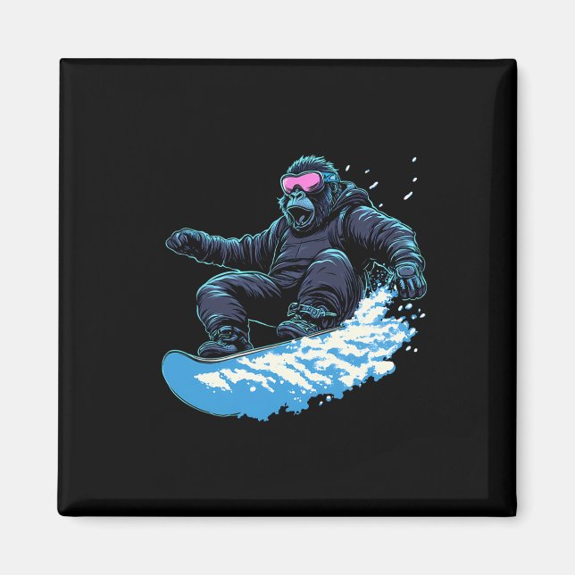 Snowboarding Animals- Gorilla on a Snowboard Snowb Magnet (Framsidan)