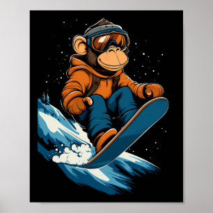 Snowboarding Animals- Monkey on a snöboard Snowbo Poster