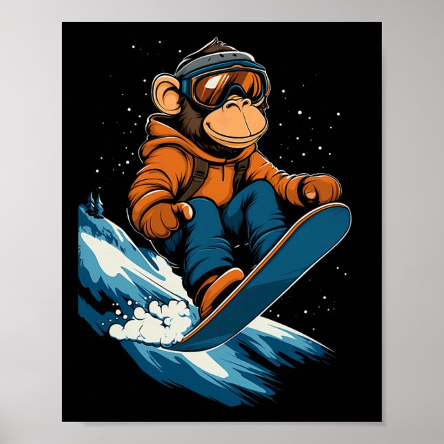 Snowboarding Animals- Monkey on a snöboard Snowbo Poster (Framsidan)