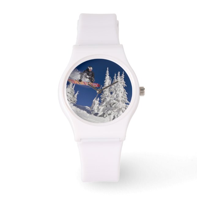 Snowboarding-åtgärd vid Whitefish Mountain Resort Armbandsur (Framsida)