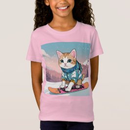 Snowboarding Cat Anime Äventyr T Shirt