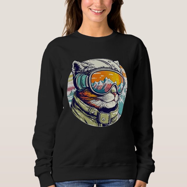 Snowboarding Cat Cool Snowboarder or Skier Mountai T Shirt (Framsida)