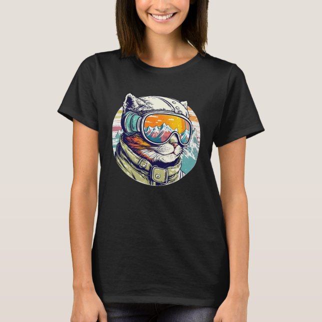 Snowboarding Cat Cool Snowboarder or Skier Mountai T Shirt (Framsida)