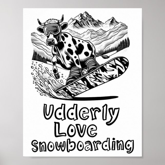 Snowboarding Cow Shreding the Slopes - Snowboarde Poster (Framsidan)