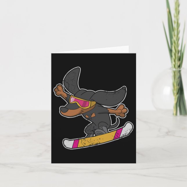 Snowboarding Dachshund Hund Snowboard Kids Boys Gi Kort (Framsida)