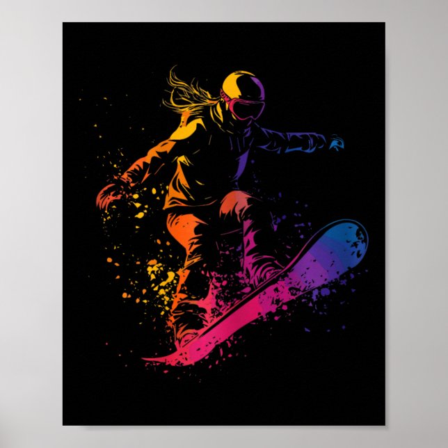 Snowboarding Färg Paint Stänk Snowboarder Downhi Poster (Framsidan)