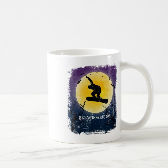Snowboarding Full Moon Silhouette Retro Halloween Kaffemugg (Höger)