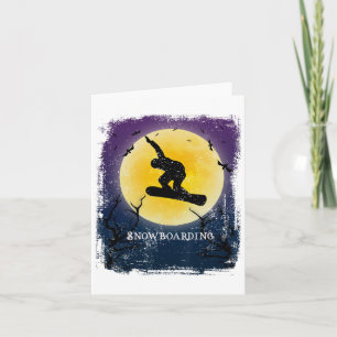 Snowboarding Full Moon Silhouette Retro Halloween Kort