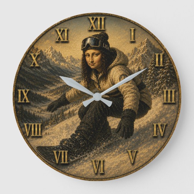 Snowboarding Funny Mona Lisa Snowboarder Gift  Stor Klocka (Framsida)