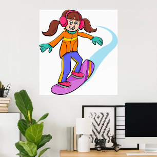Snowboarding Girl Snö Roligt Poster