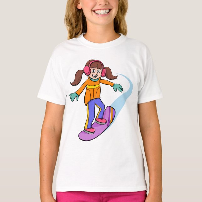 Snowboarding Girl Snö Roligt T-Shirt (Framsida)