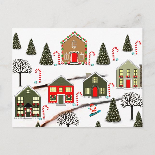 Snowboarding jultomte helg vykort (Framsida)