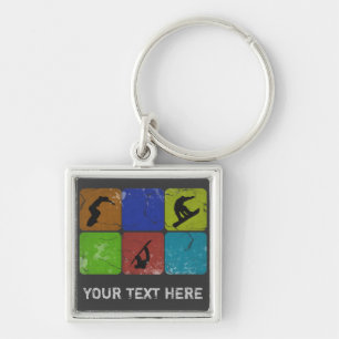 Snowboarding Keychain Fyrkantig Silverfärgad Nyckelring