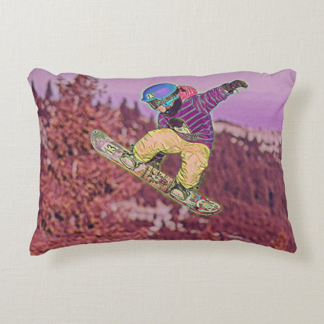 Snowboarding-målning Prydnadskudde (Framsidan)