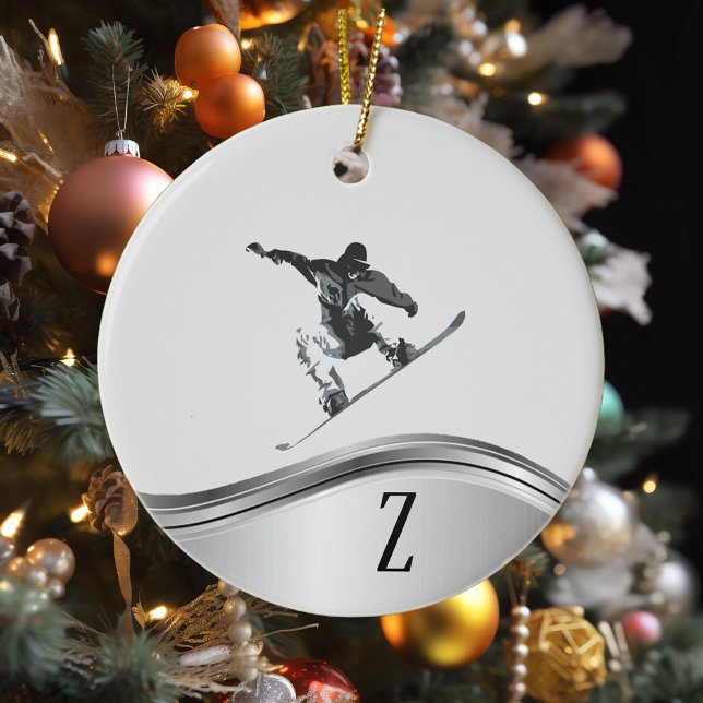 Snowboarding Monogram Gift Snowboard Julgransprydnad Keramik (Skapare uppladdad)
