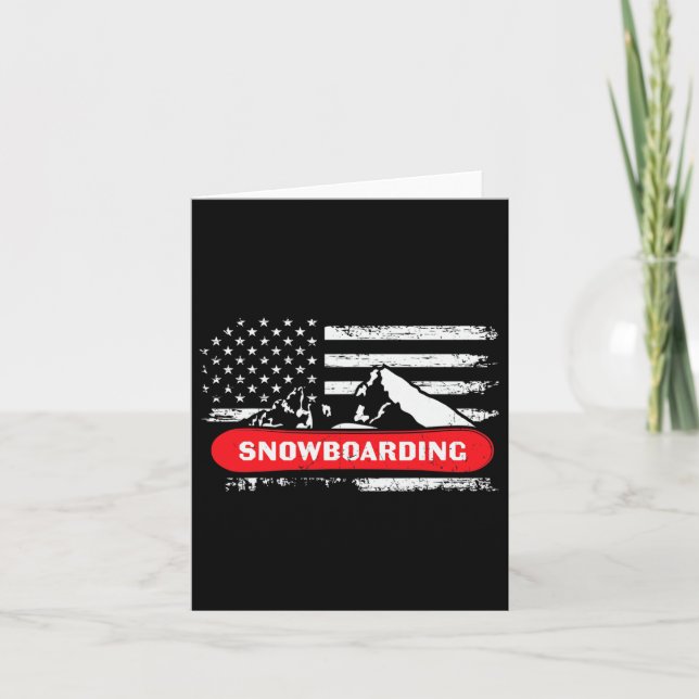 Snowboarding Mountain with American Flagga Design  Kort (Framsida)