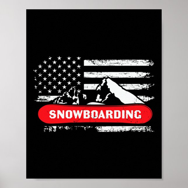 Snowboarding Mountain with American Flagga Design  Poster (Framsidan)