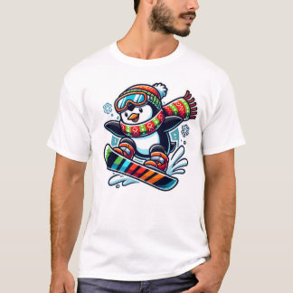 snowboarding penguin christmas t shirt