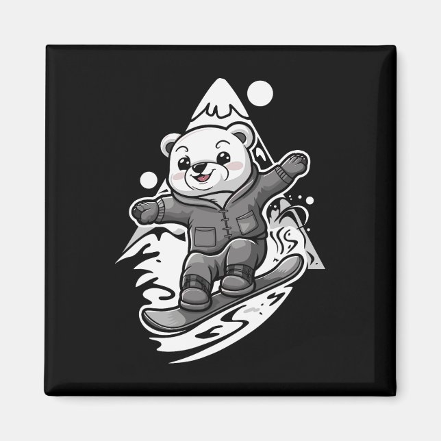 Snowboarding Polar Bear Mountain Snowboa Magnet (Framsidan)