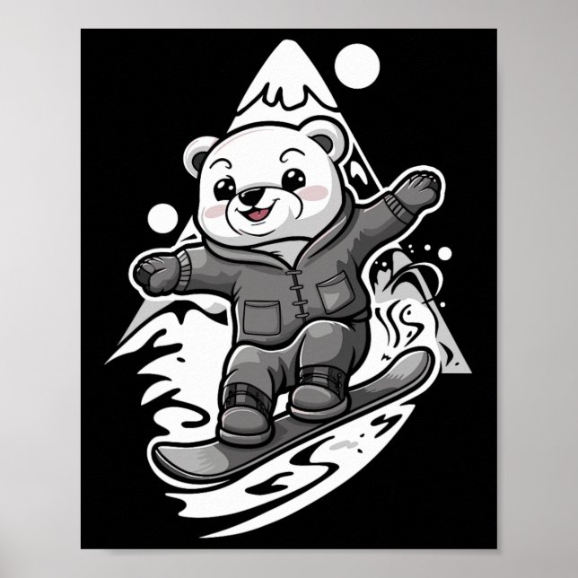 Snowboarding Polar Bear Mountain Snowboa Poster (Framsidan)