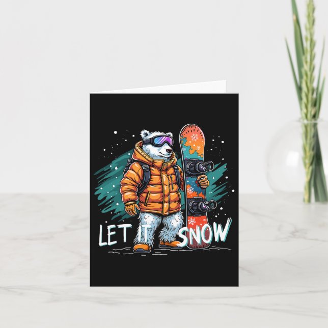 Snowboarding Polar Bear Winter Roligt Arktiska Adv Kort (Framsida)