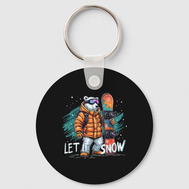 Snowboarding Polar Bear Winter Roligt Arktiska Adv Nyckelring (Framsida)