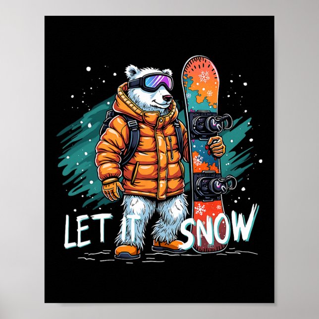 Snowboarding Polar Bear Winter Roligt Arktiska Adv Poster (Framsidan)