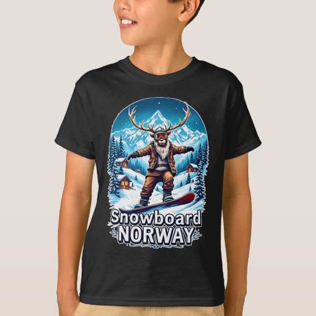 Snowboarding Reindeer Äventyr i Norge T Shirt (Framsida)