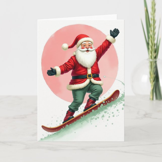 Snowboarding Santa Claus Kort (Framsida)