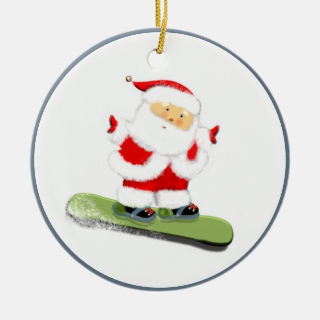 Snowboarding Santa Julgransprydnad Keramik (Framsidan)