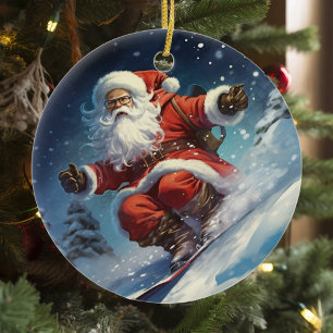Snowboarding Santa Julgransprydnad Keramik