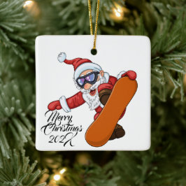 Snowboarding Santa  Julgransprydnad Keramik