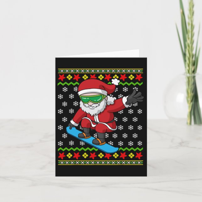 Snowboarding Santa Snowboarder Ugly jul Snö Kort (Framsida)