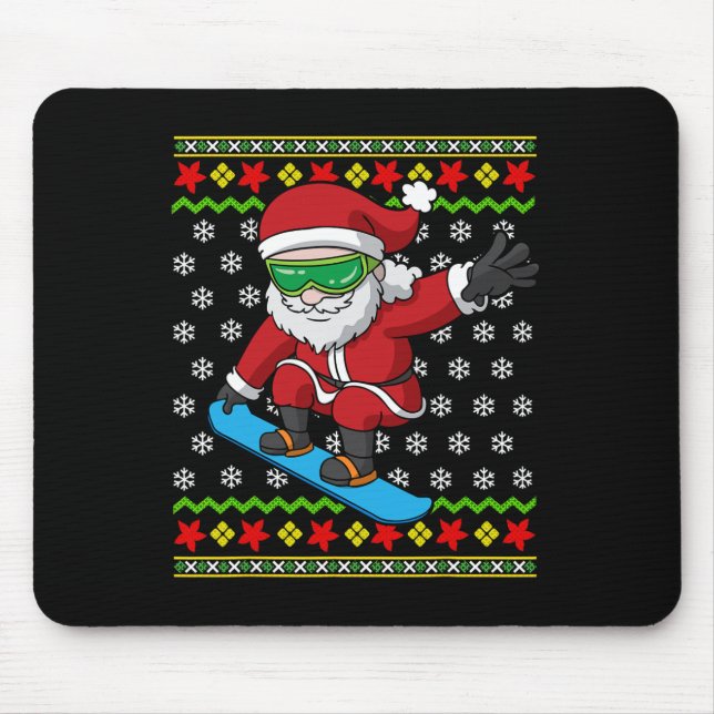 Snowboarding Santa Snowboarder Ugly jul Snö Musmatta (Framsidan)