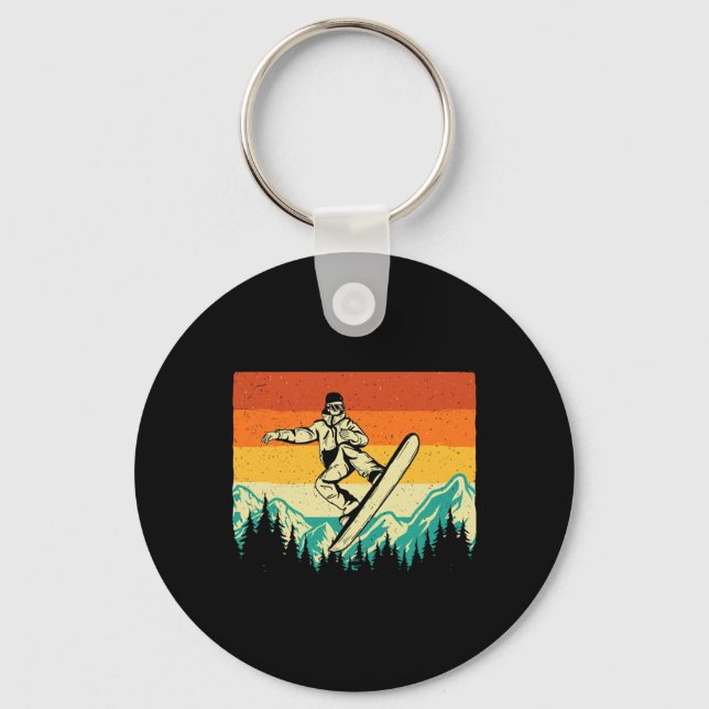 Snowboarding Shirts Retro Vintage Snowboarder - Wi Nyckelring (Framsida)