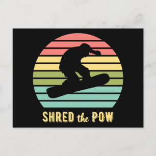 Snowboarding Shred Pow Vintage Sunset Vykort