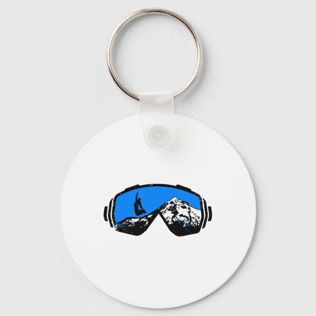 Snowboarding Ski Goggles Mountain Distress Desig Nyckelring (Framsida)