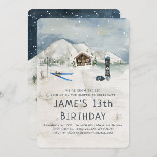Snowboarding Skiing Birthday-inbjudan Inbjudningar