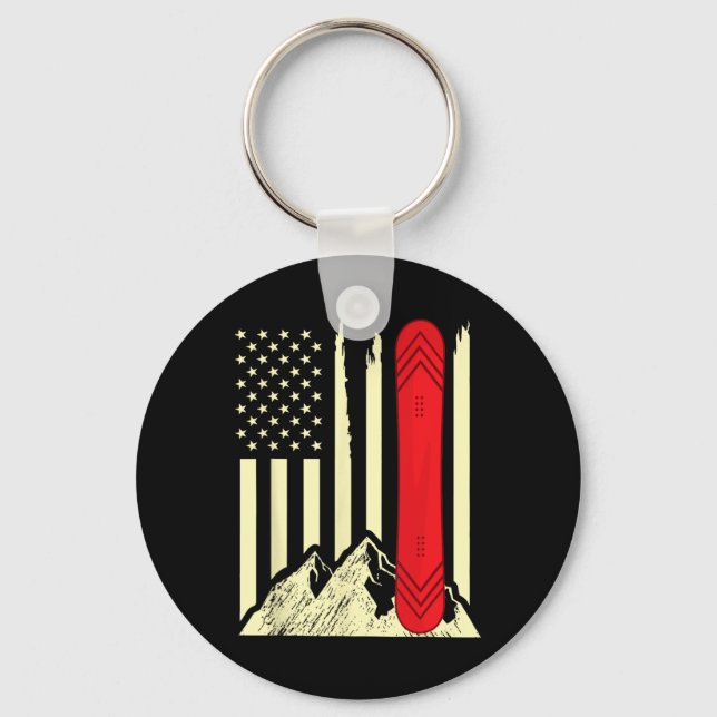 Snowboarding Skiing Snowboard American Flagga Snow Nyckelring (Framsida)